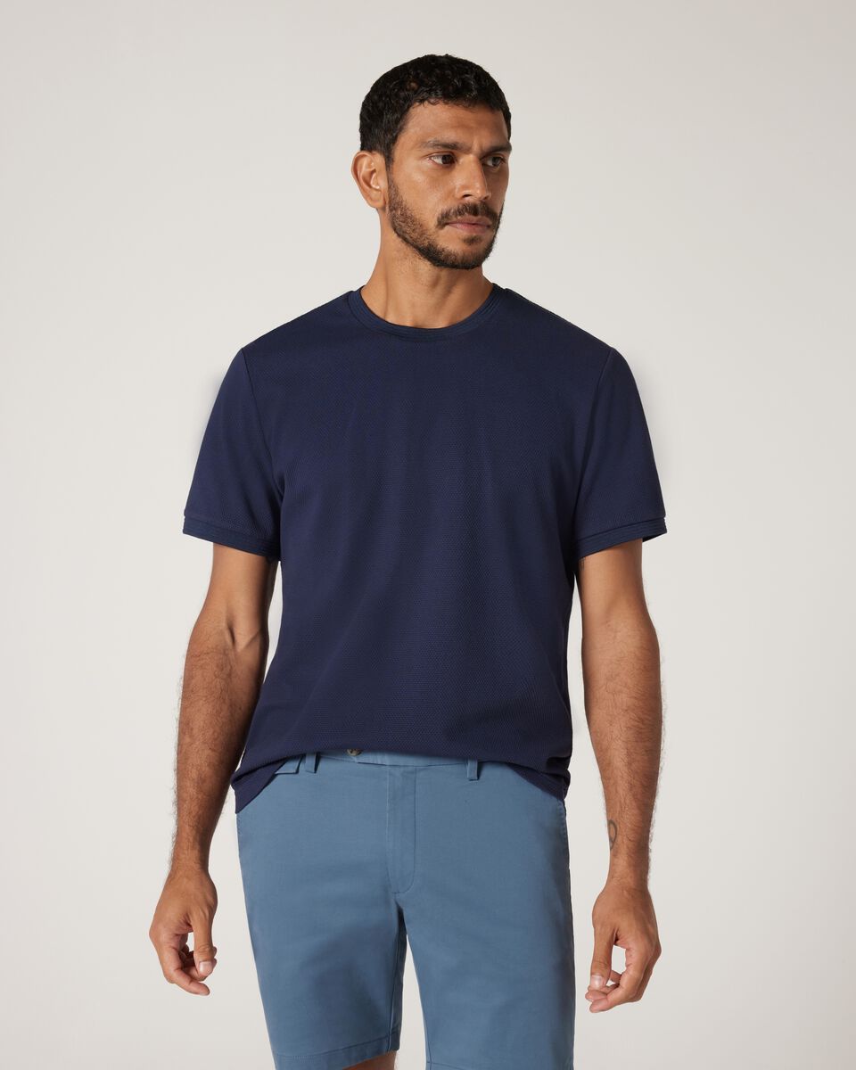Slim Fit Jacquard Texture Tee, Navy, hi-res